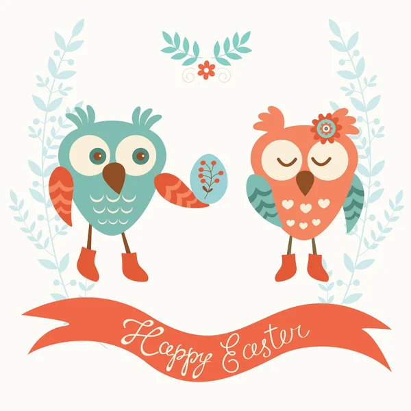 Cute owls couple — Stock Vector