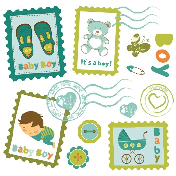 赤ちゃん男の子の切手のコレクション — ストックベクタ