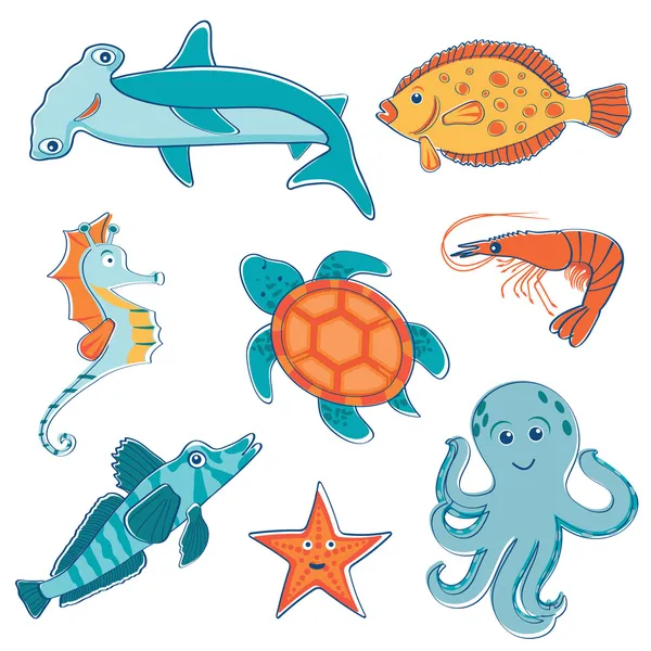 Sea creatures collection — Stock Vector