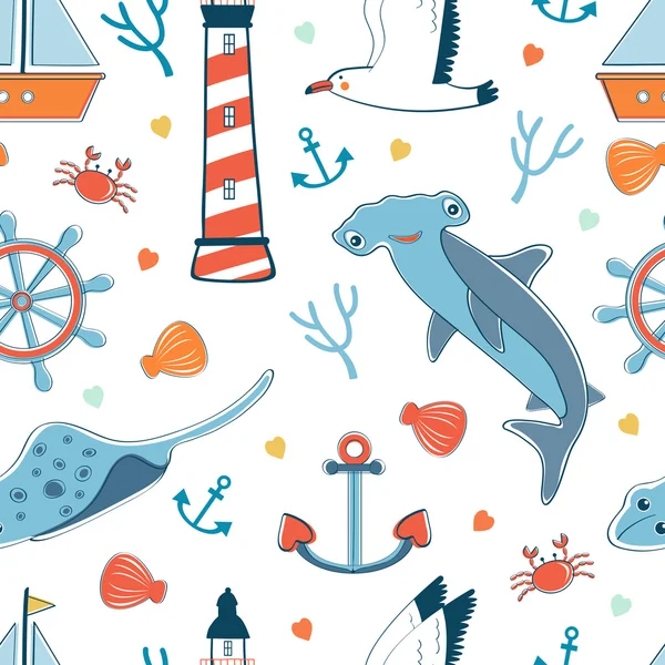 Sea seamless pattern — Stock Vector