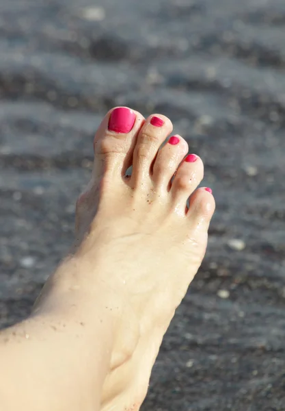 Female foot with pink nail polish — Stock Photo, Image