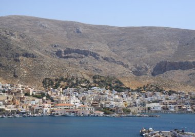 kalymnos şehir ve liman havadan görünümü