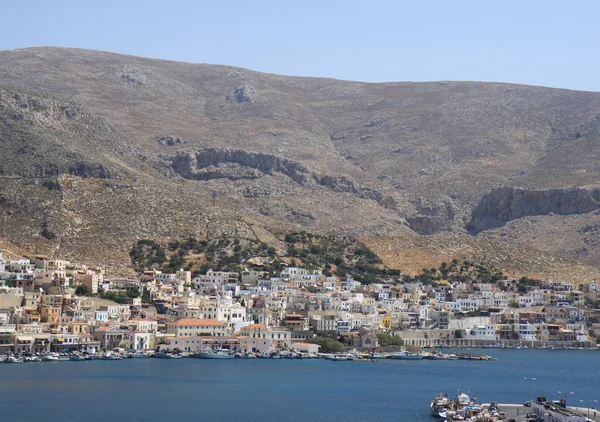Vista aérea da cidade e do porto de Kalymnos — Fotografia de Stock