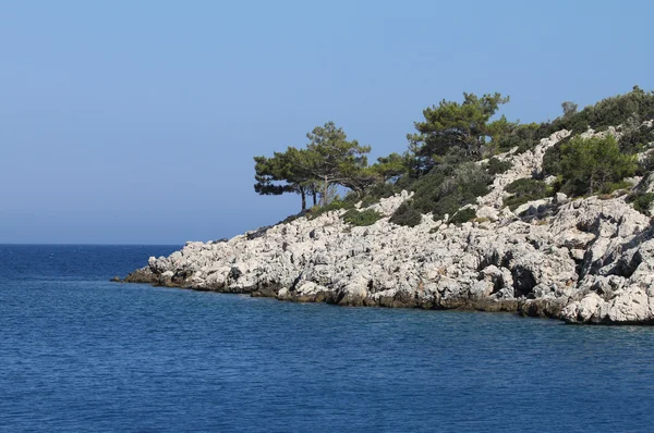 Malá Středozemní ostrov s borovicemi — Stock fotografie