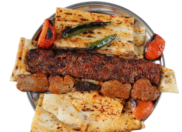 Delicious Turkish Kebabs Plate White Background — Stock Photo, Image