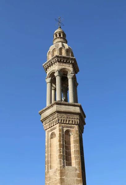 Old Assyrian Church Bell Tower Blue Sky Background Midyat Mardin — стокове фото