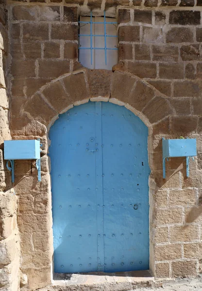 Casa Com Porta Metal Azul Mardin Turquia — Fotografia de Stock