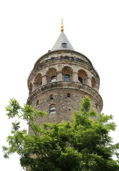 Słynna Turecka Wieża Landmark Galata Odizolowana White — Zdjęcie stockowe