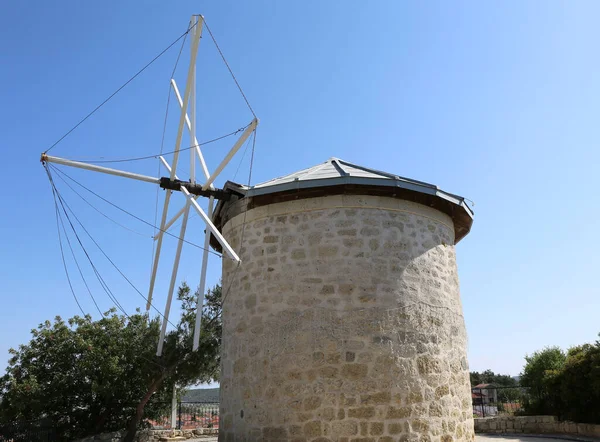Old Greek Windmill Trees Blue Sky Alacati Izmir Turkey — Stock Photo, Image