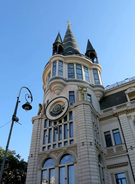 Batumi Georgia December Famous Landmark Astronomical Clock Building Lamp Post — стоковое фото