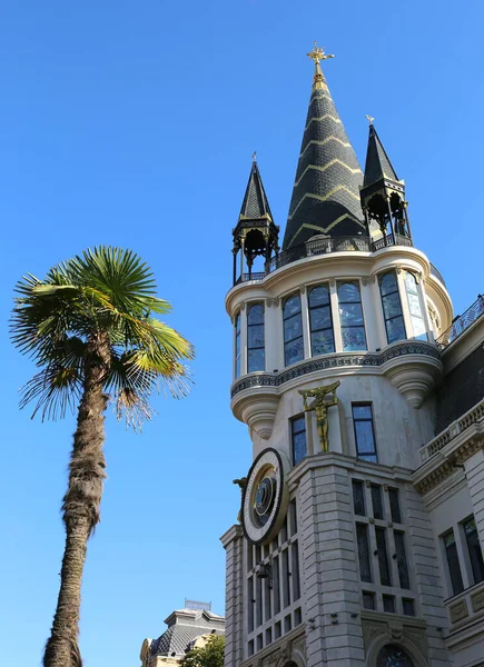 Batumi Georgia December Famous Landmark Astronomical Clock Building Palm Tree — Foto Stock