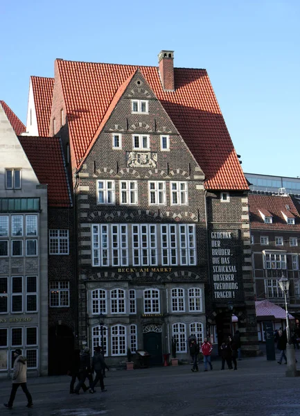 Bremen Germany February People Businesses Market Square Cold Winter Day — 图库照片