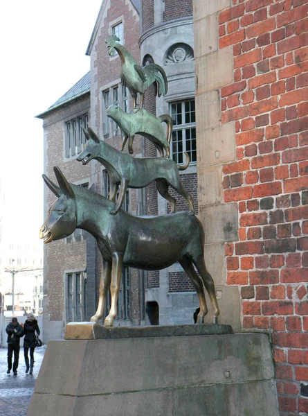 Bremen Germany February Скульптура Бременських Музикантів Лютий 2014 Року Бремені — стокове фото