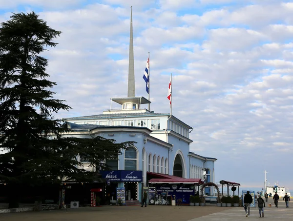 Batumi Georgia December Turkish Restaurant Liman Building Walking People Port — Stock Photo, Image