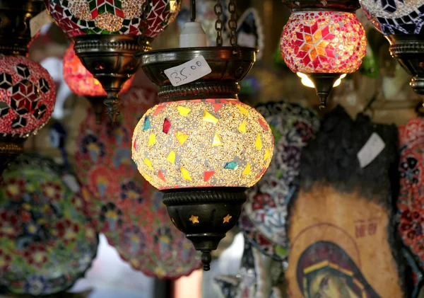 Colorful Mosaic Lamps Sale Market Rhodes Greece — Stock fotografie