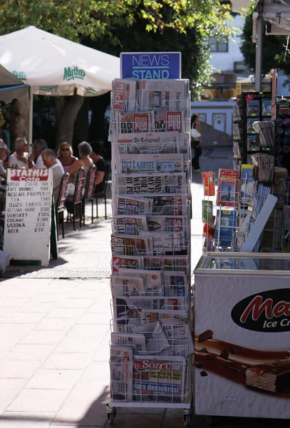 Rhodes Greece October Newspaper Stand Popular Cafe October 2013 — стокове фото