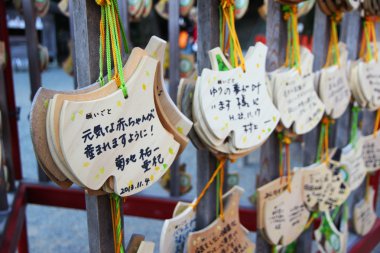 Tokyo - Kasım 2013 dolaylarında. Ema dua masalarda toshogu Tapınak.