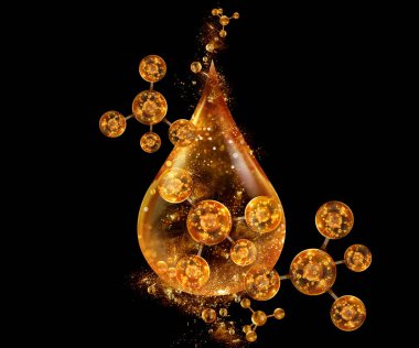 altın yüzük ve altın molekül arka planı