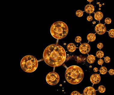 altın yüzük ve altın molekül arka planı