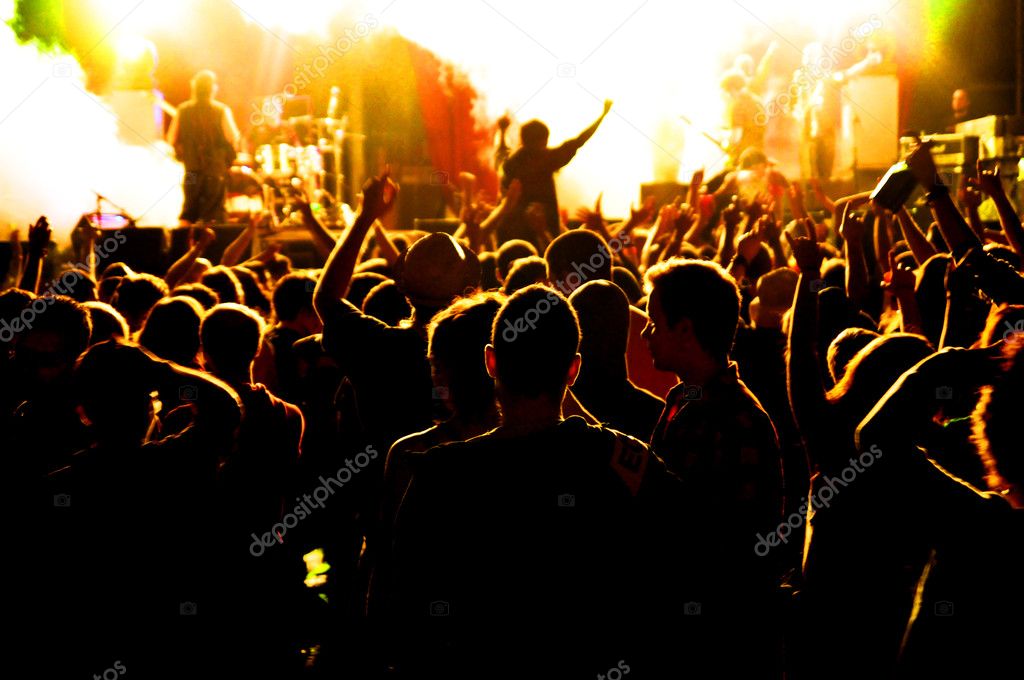 Concert crowd, hands up, toned