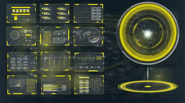 Radarscherm. Omhelzen. Vector illustratie voor uw ontwerp. Technologische achtergrond. Futuristische gebruikersinterface. — Stockvector