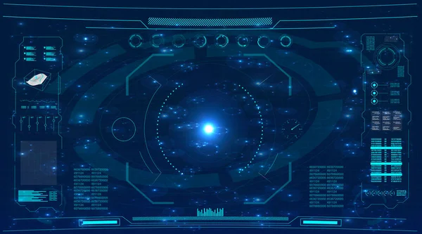 Pantalla de radar. HUD. Exhibición futurista de alta tecnología. Contexto tecnológico. — Vector de stock