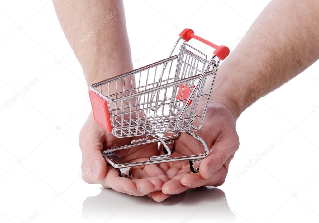 hand holding shopping trolly