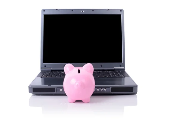 Banco porquinho no computador — Fotografia de Stock