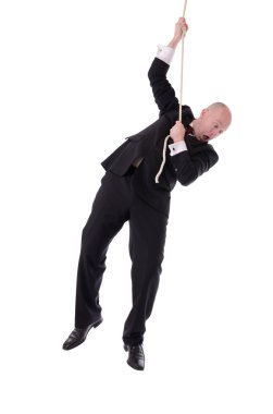 businessman hanging on rope clipart