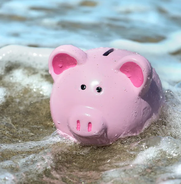 Sparschwein vom Wasser verschluckt — Stockfoto