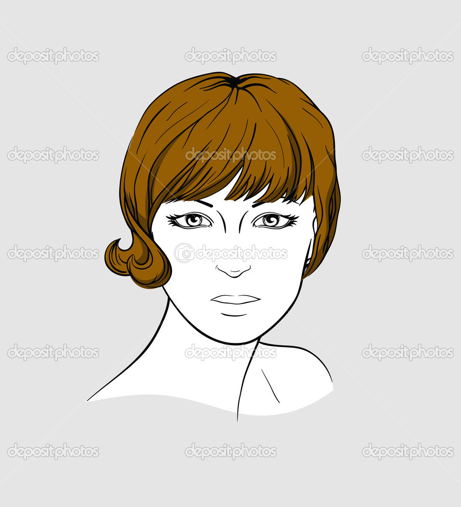Face Of Woman With Short Brown Hair Stock Vector