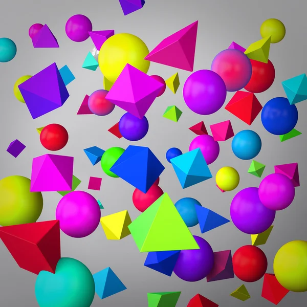 Fundo cinza abstrato feito de prismas de cor e esferas — Fotografia de Stock