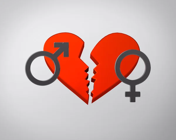 Broken heart and gender symbols