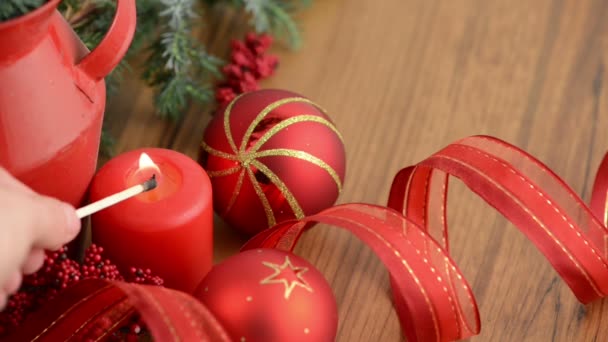 Lit a Candle. Aside Christmas Ornament — Stock Video