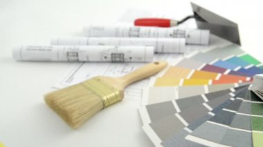 ev geliştirme planları ve boya fırçası için renk örneği