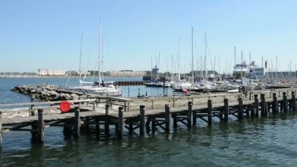 Marina of Warnemuende and parts of the industrial harbour. — Stock Video