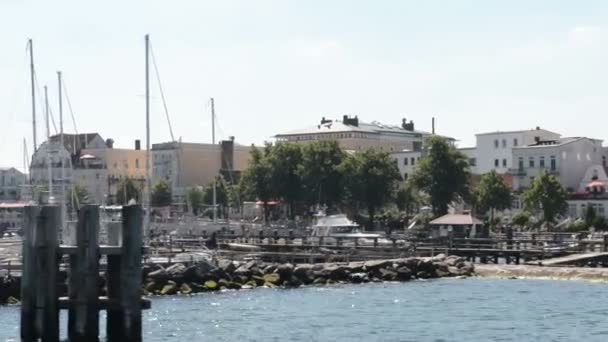 The marina of Warnemuende and parts of the old town can be seen. — Stock Video