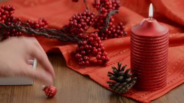 Candle with christmas decoration — Stock Video