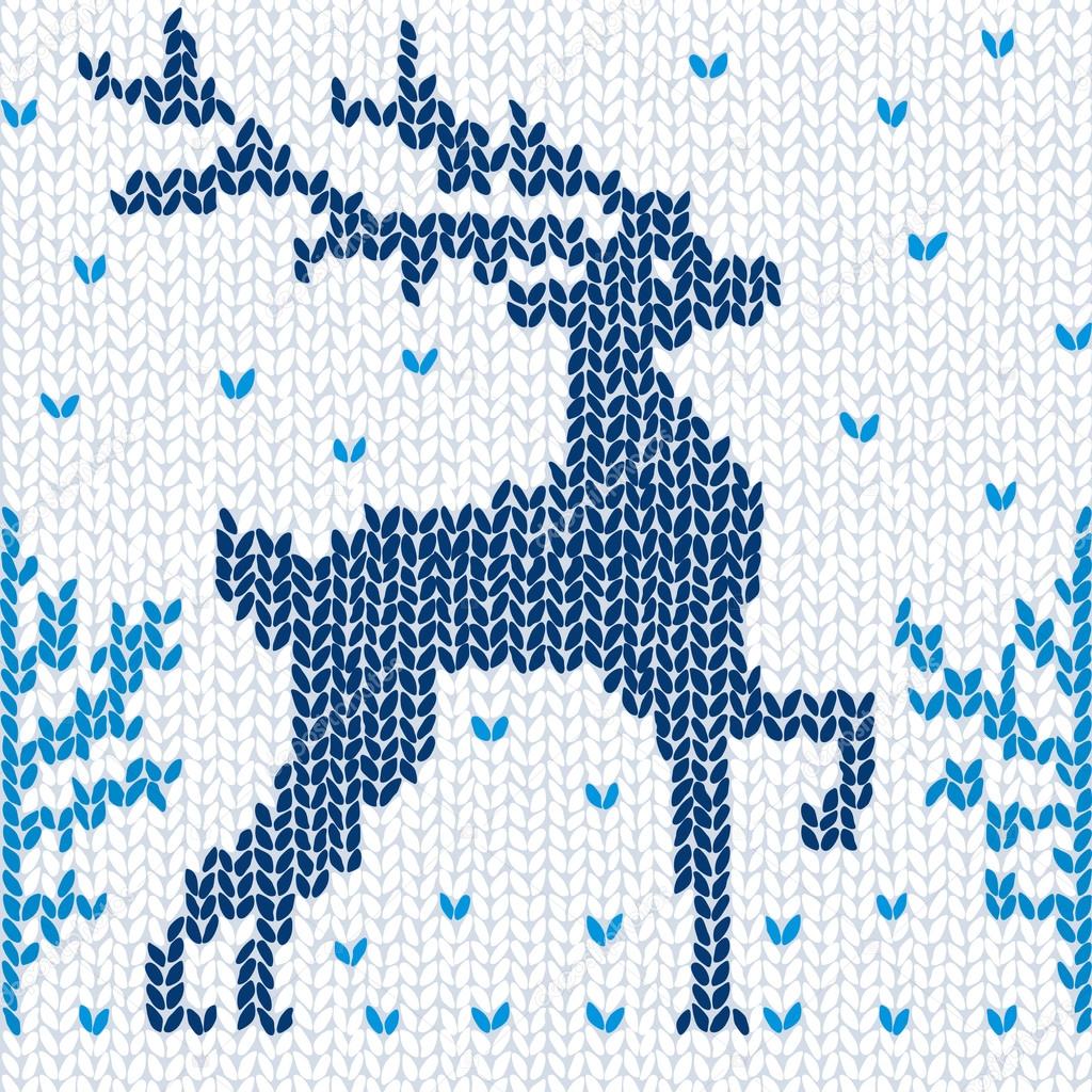 Knitted seamless background with a deer