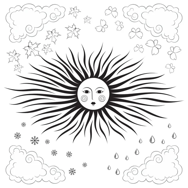 El sol, las nubes, las estaciones — Vector de stock