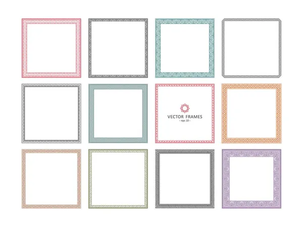 Set Van Vierkante Decoratieve Frames Voor Ontwerp Grafische Patroon Frames — Stockvector