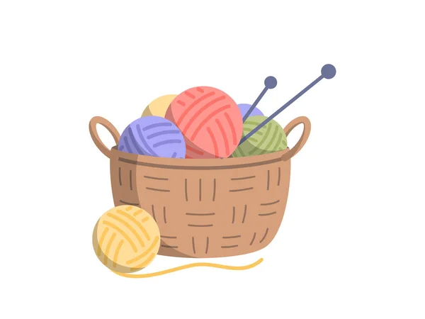 Flat Pattern Basket Knitting Balls Needles Hobbies Work Creating Warm — Stock Vector