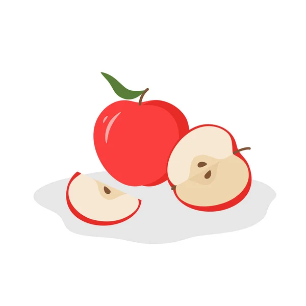 健康新鲜的水果红色苹果的扁平图解 全切成片 关于白色背景的说明 第10部分病媒 — 图库矢量图片