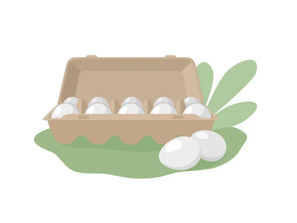 Ilustración Plana Una Composición Con Paquete Abierto Diez Huevos Huevos — Vector de stock