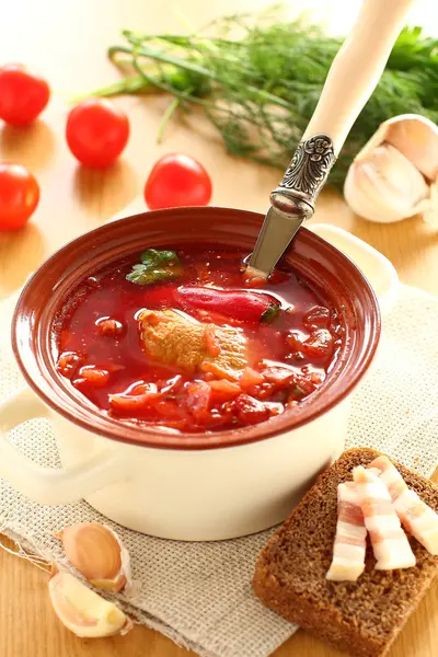 Borsch, Oekraïense keuken. — Stockfoto