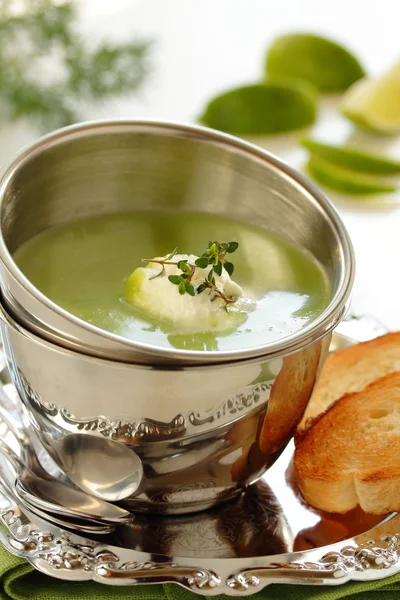 Cream-soup from young green peas. — Stock Photo, Image