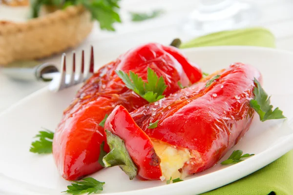 Roasted peppers stuffed with feta cheese, selective focus. — Stock Photo, Image