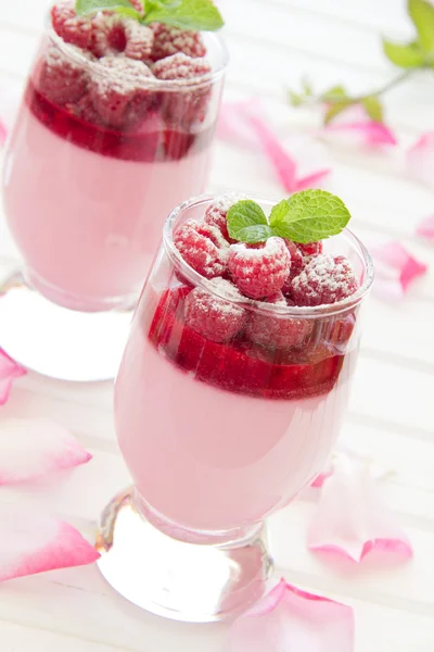 Raspberry dessert panna cotta, selective focus. — Stock Photo, Image