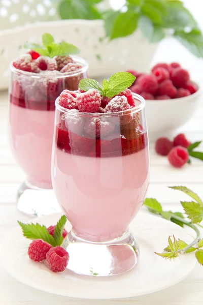 Framboesa sobremesa panna cotta, foco seletivo . — Fotografia de Stock