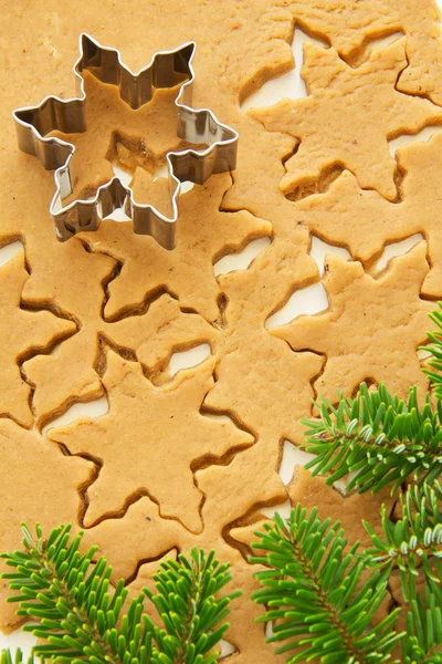 Pepparkaksdeg för jul cookies och cookie fräsar. — Stockfoto